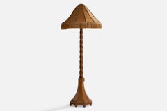 Swedish Designer, Floor Lamp, Oak, Fabric, Sweden, 1910s