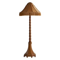 Swedish Designer, Floor Lamp, Oak, Fabric, Sweden, 1910s