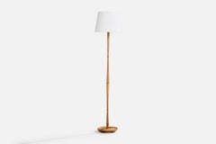 Swedish Designer, Floor Lamp, Oak, Fabric, Sweden, 1950s