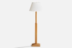 Swedish Designer, Floor Lamp, Oak, Fabric, Sweden, 1970s