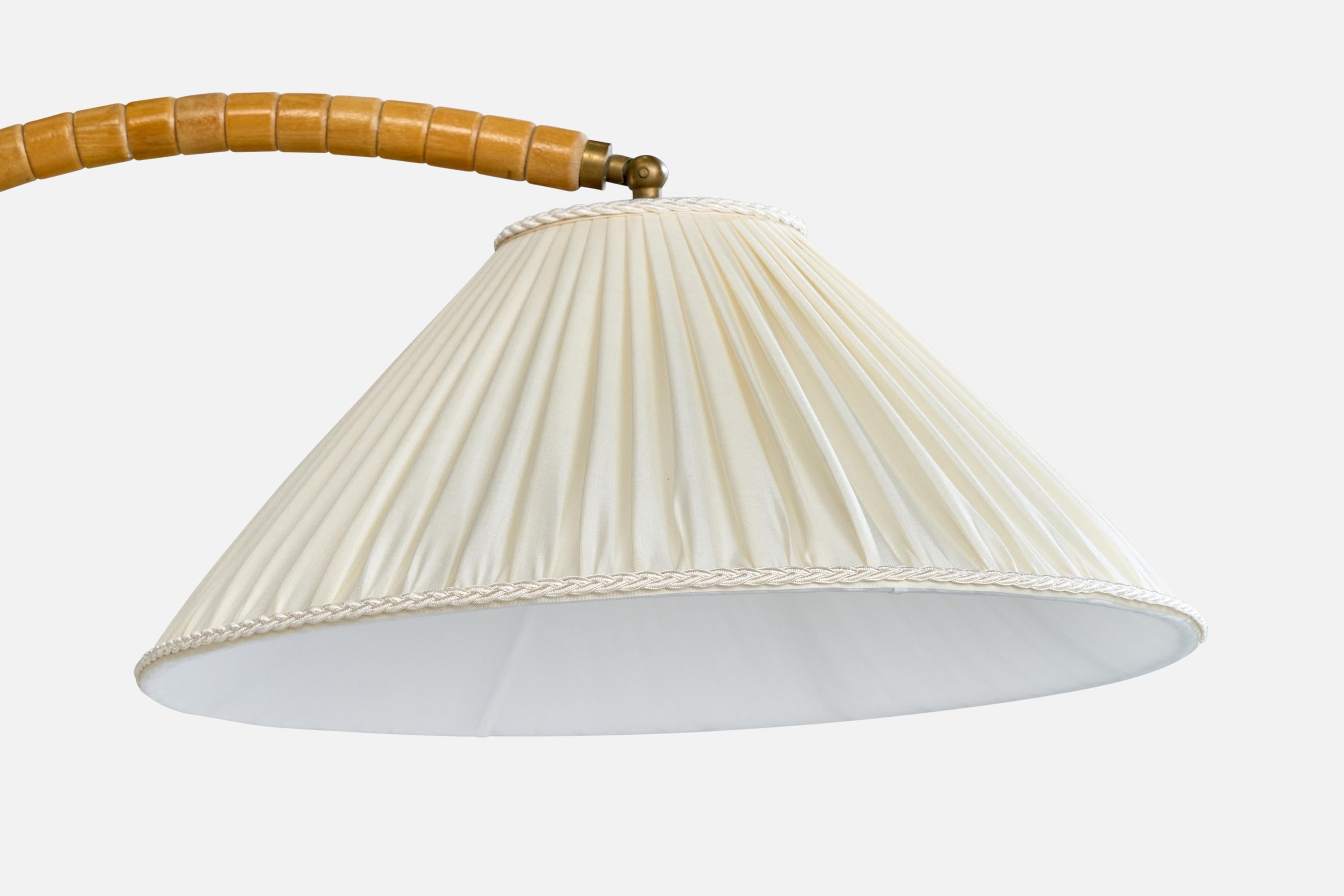 Swedish Designer, Floor Lamp, Oak, Marble, Fabric, Sweden, 1940s In Good Condition In High Point, NC