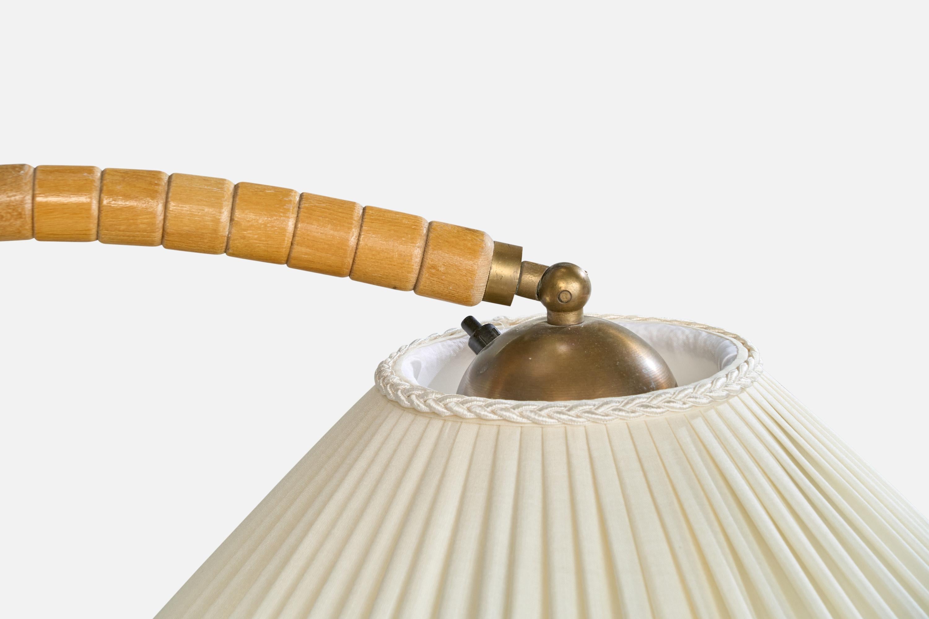 Mid-20th Century Swedish Designer, Floor Lamp, Oak, Marble, Fabric, Sweden, 1940s