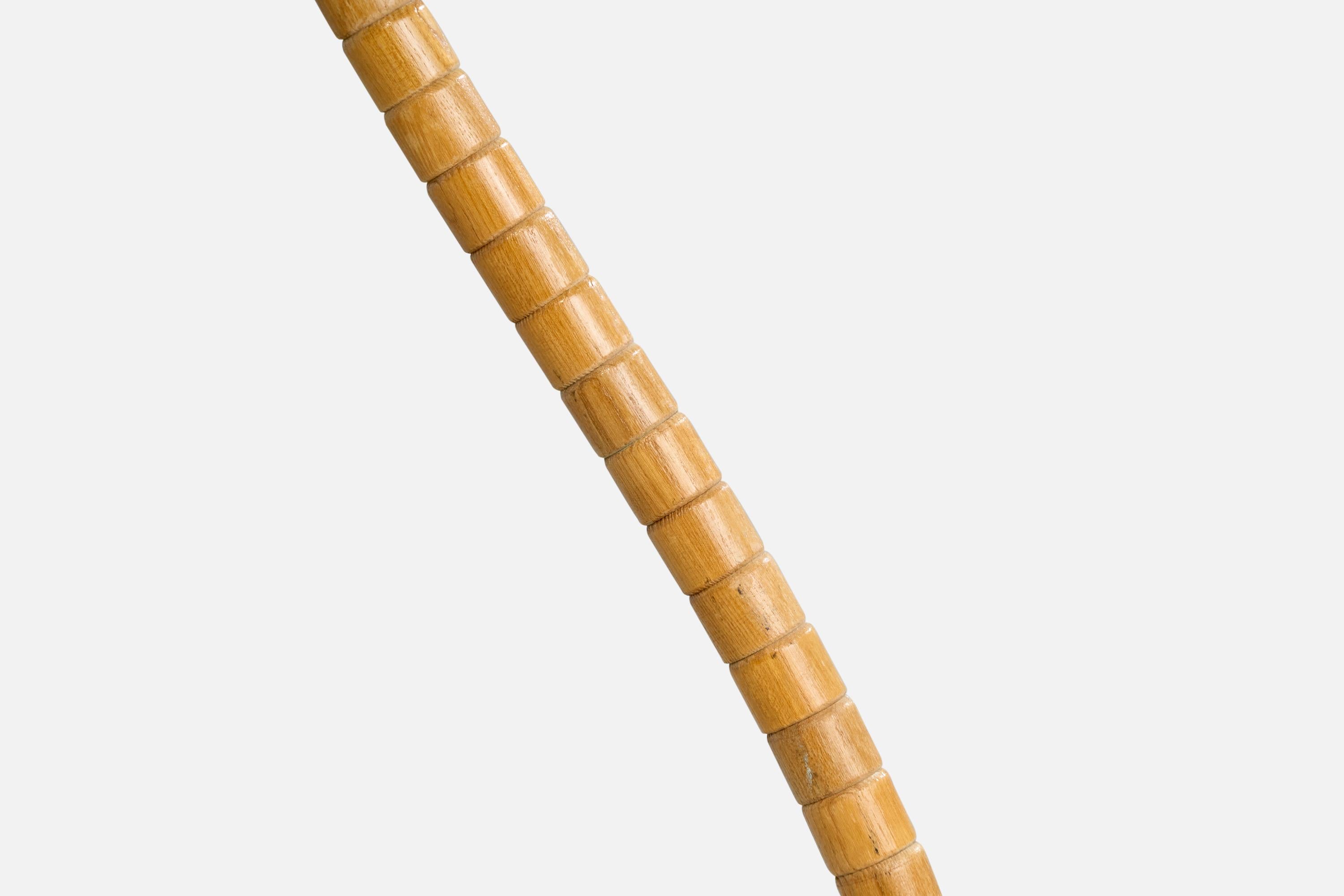 Swedish Designer, Floor Lamp, Oak, Marble, Fabric, Sweden, 1940s 1