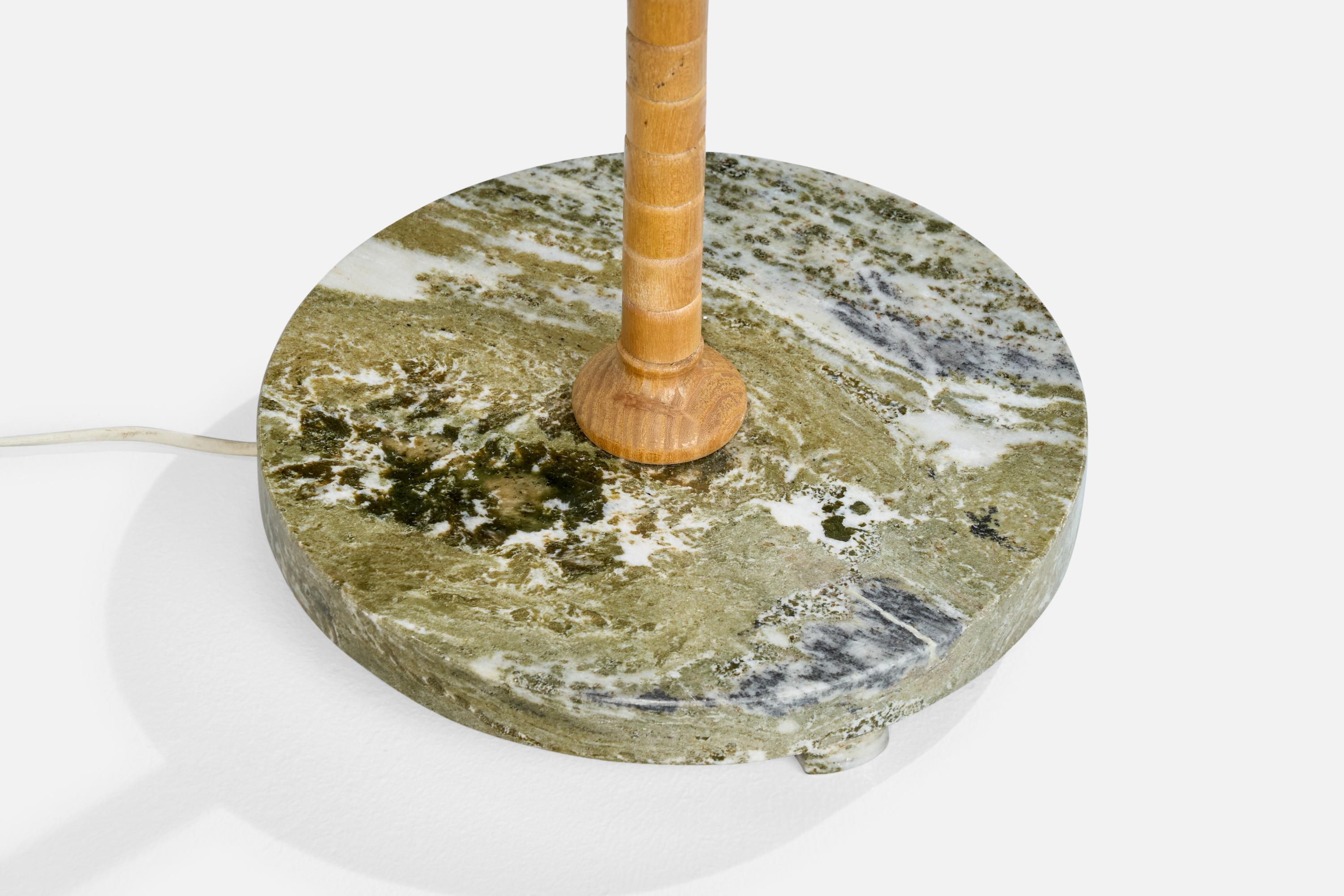 Swedish Designer, Floor Lamp, Oak, Marble, Fabric, Sweden, 1940s 2