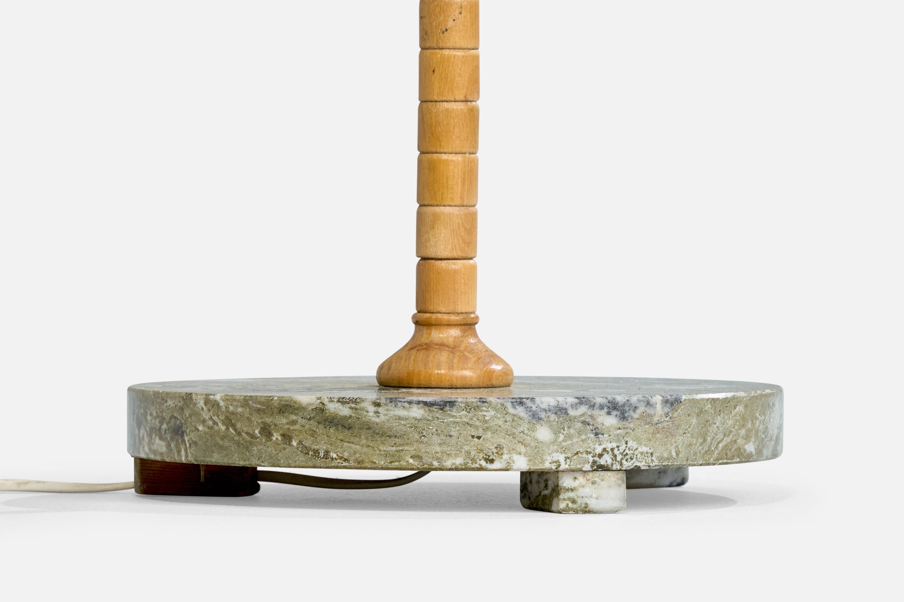 Swedish Designer, Floor Lamp, Oak, Marble, Fabric, Sweden, 1940s 3