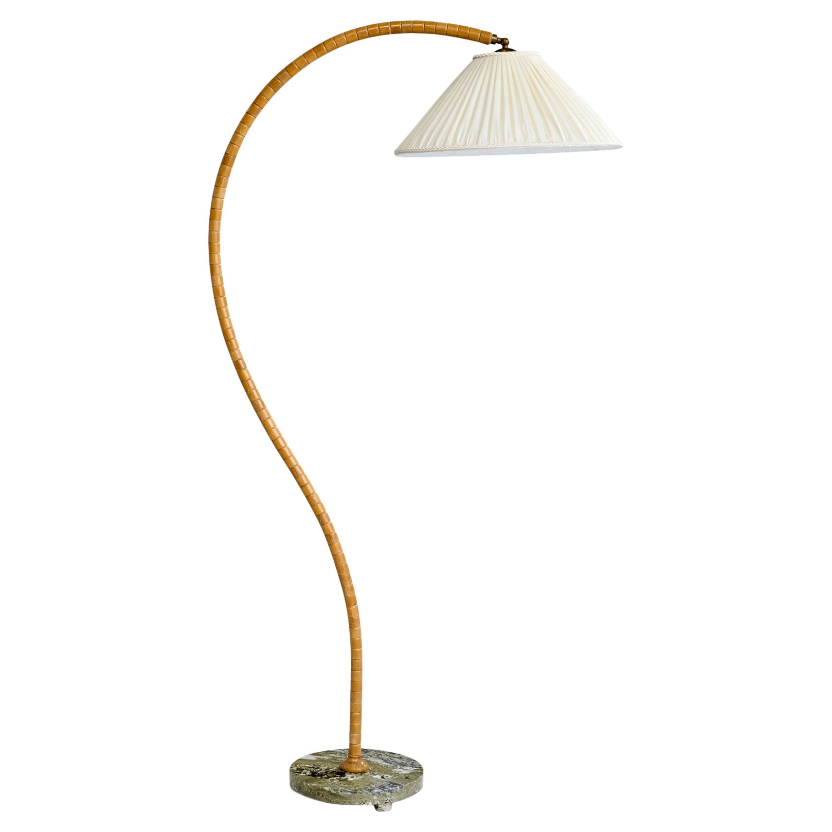 Swedish Designer, Floor Lamp, Oak, Marble, Fabric, Sweden, 1940s