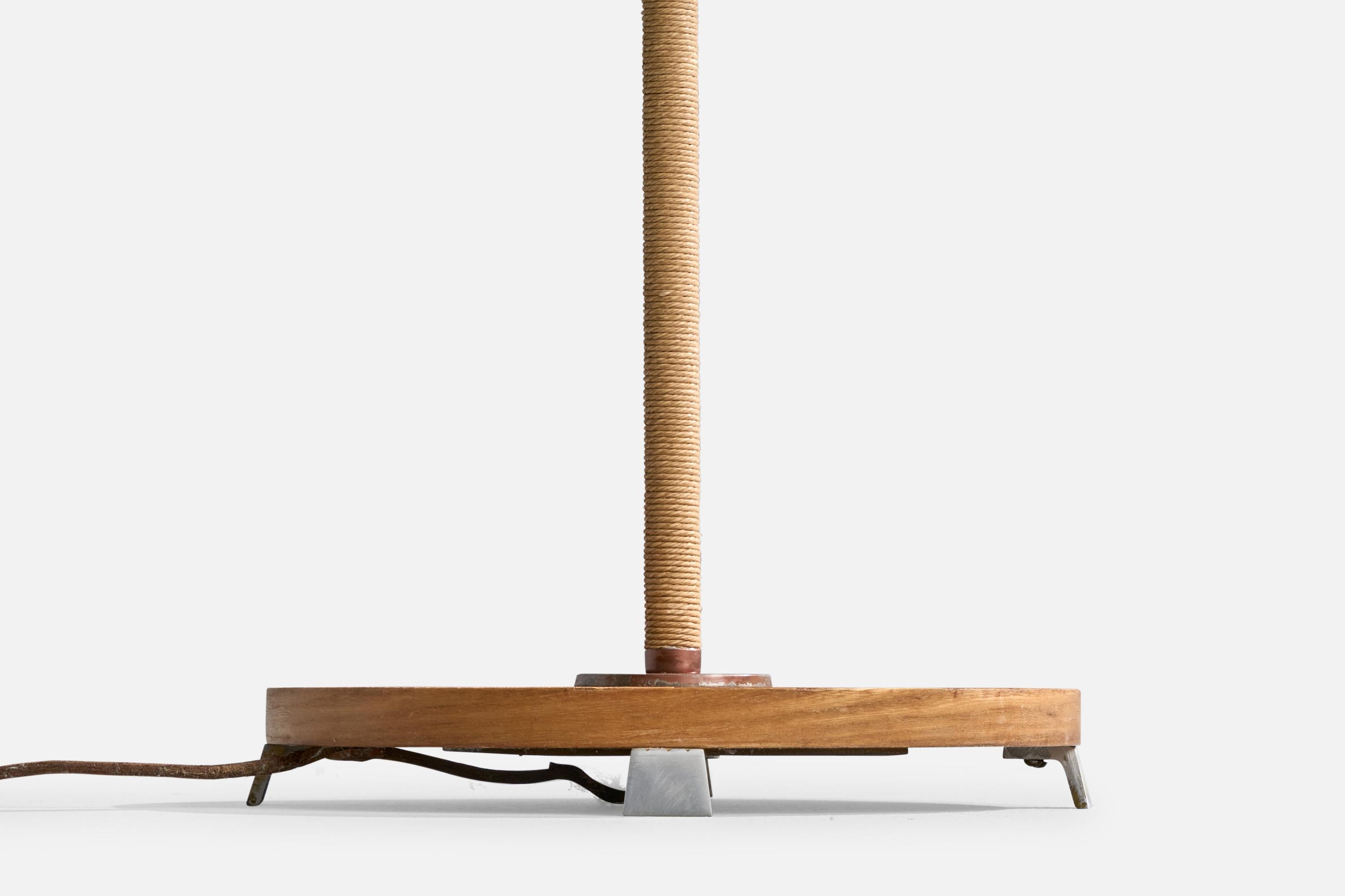 Schwedische Designerin, Stehlampe, Eiche, Metall, Kordel, Stoff, Schweden, 1940er Jahre im Angebot 4