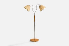 Diseñador sueco, lámpara de pie, roble, metal, tela, Suecia, años 30