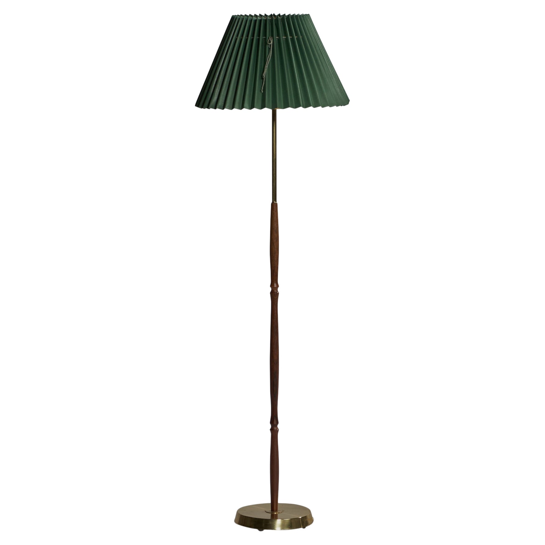 Lampadaire de designer suédois, papier, bois de rose, laiton, Suède, années 1950