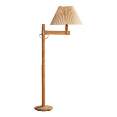 Swedish Designer, Floor Lamp, Pine, Fabric, Brass, Sweden, 1970s