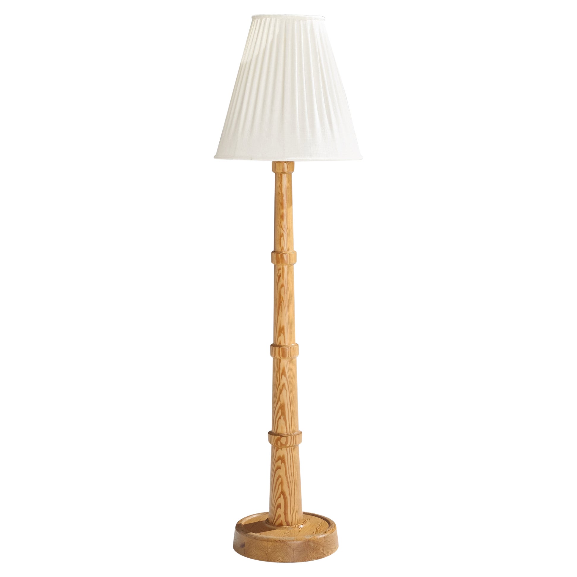 Lampada da terra di design svedese, pino, tessuto, Svezia, anni '1960