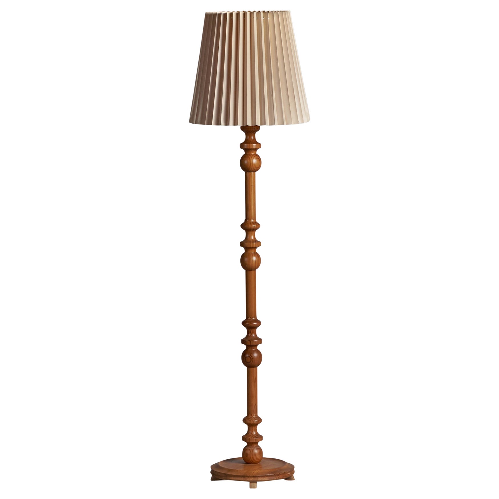 Lampada da terra di design svedese, pino, carta, Svezia, anni '70