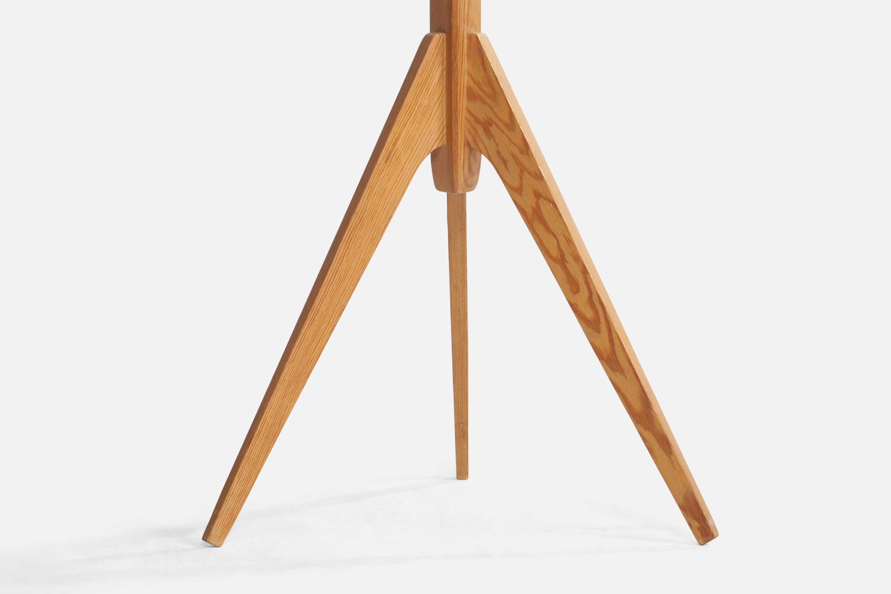 Mid-20th Century Swedish Designer, Floor Lamp, Pine, Rattan, Bamboo, Sweden, 1960s For Sale