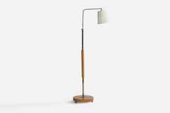 Swedish Designer, Floor Lamp, Steel, Brass, Oak, Fabric, Sweden, 1930s
