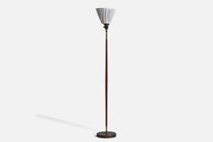 Swedish Designer, Floor Lamp, Teak, Brass, Fabric, Sweden, 1950s