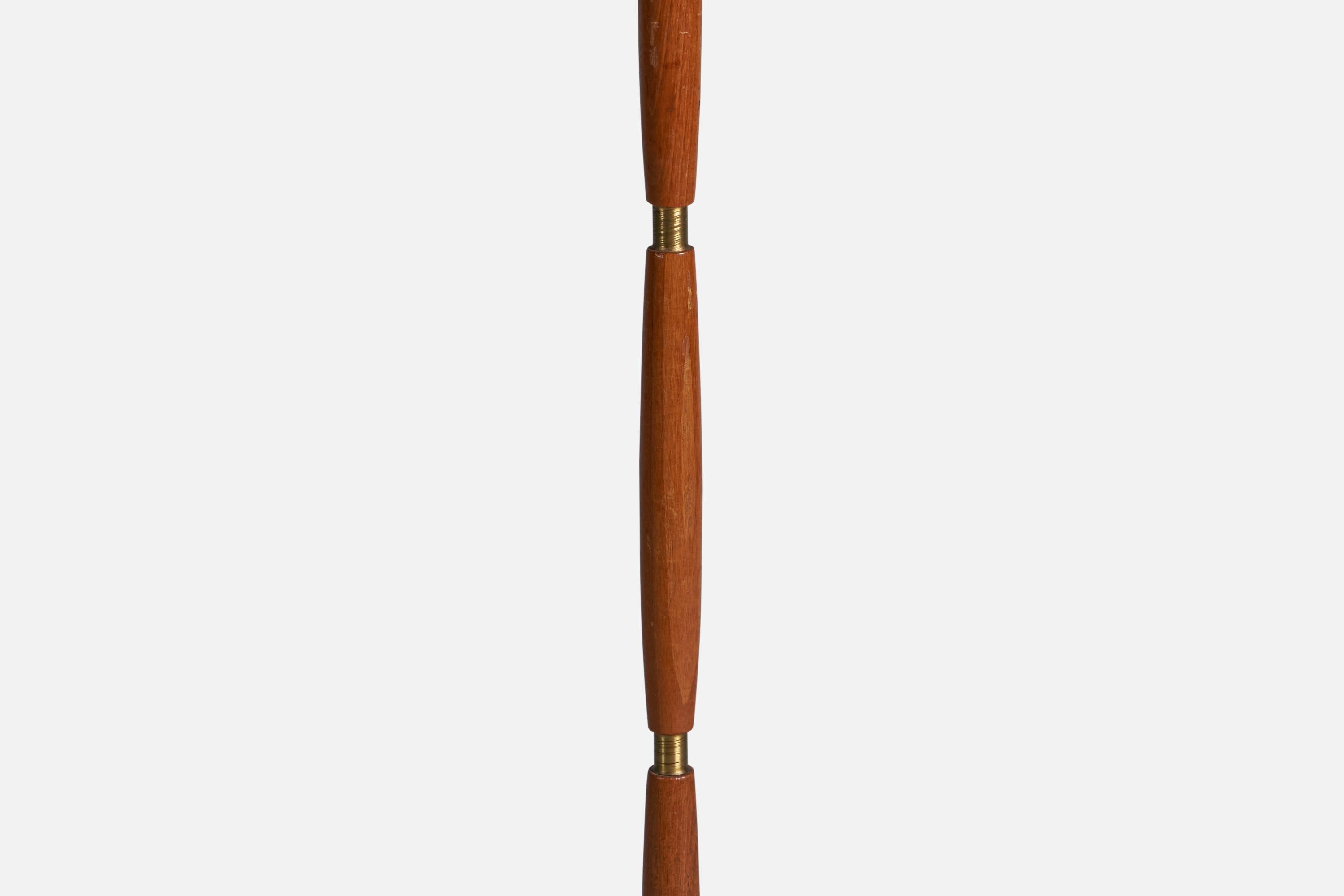 Swedish Designer, Floor Lamp, Teak, Brass, Parchment Paper, Sweden, 1950s In Good Condition For Sale In High Point, NC