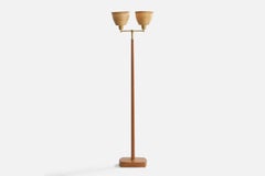 Swedish Designer, Floor Lamp, Teak, Brass, Rattan, Sweden, 1950s