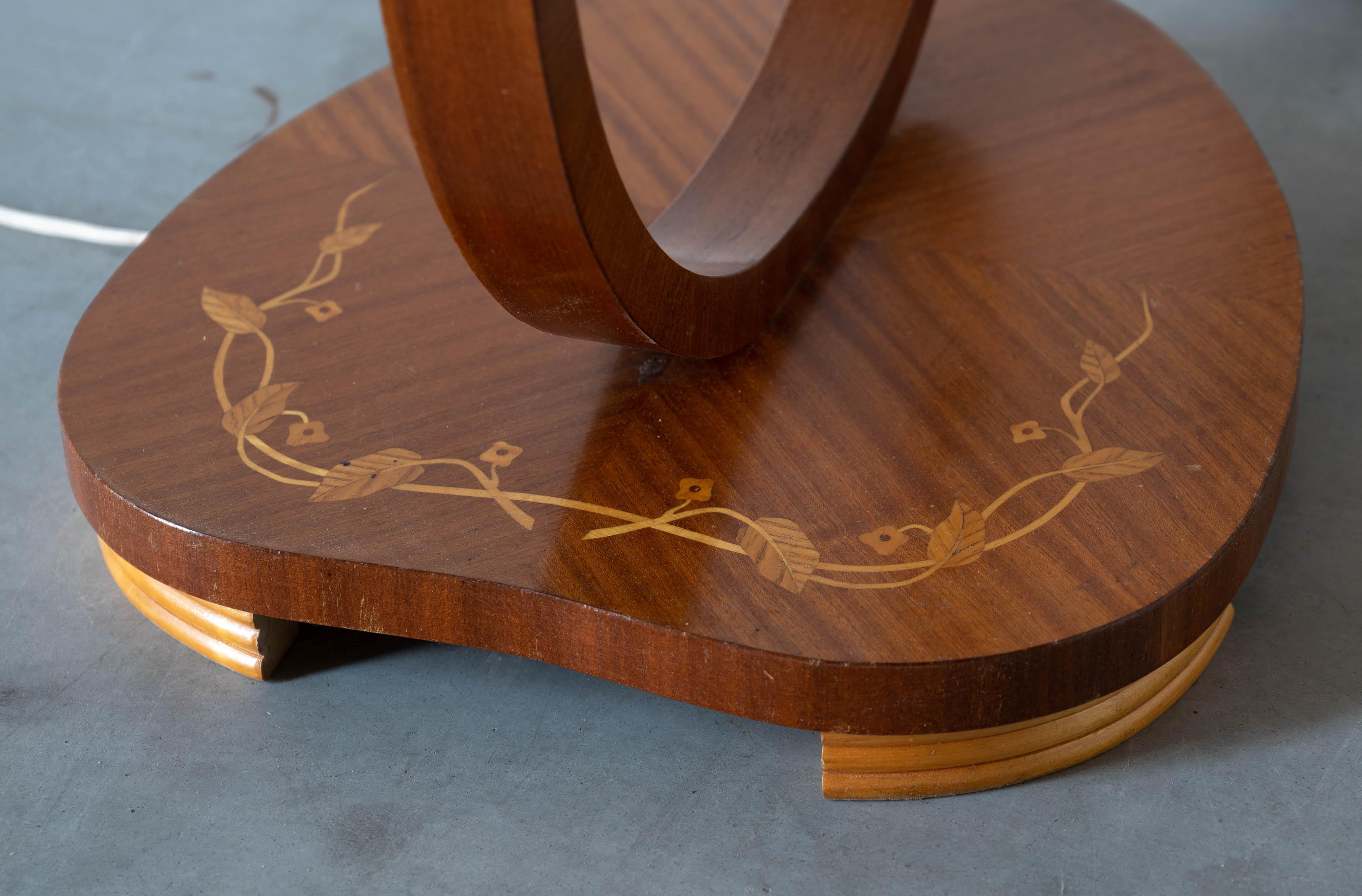 Swedish Designer, Floor Lamp with Table, Brass, Wood, Fabric, Sweden, 1930s 5