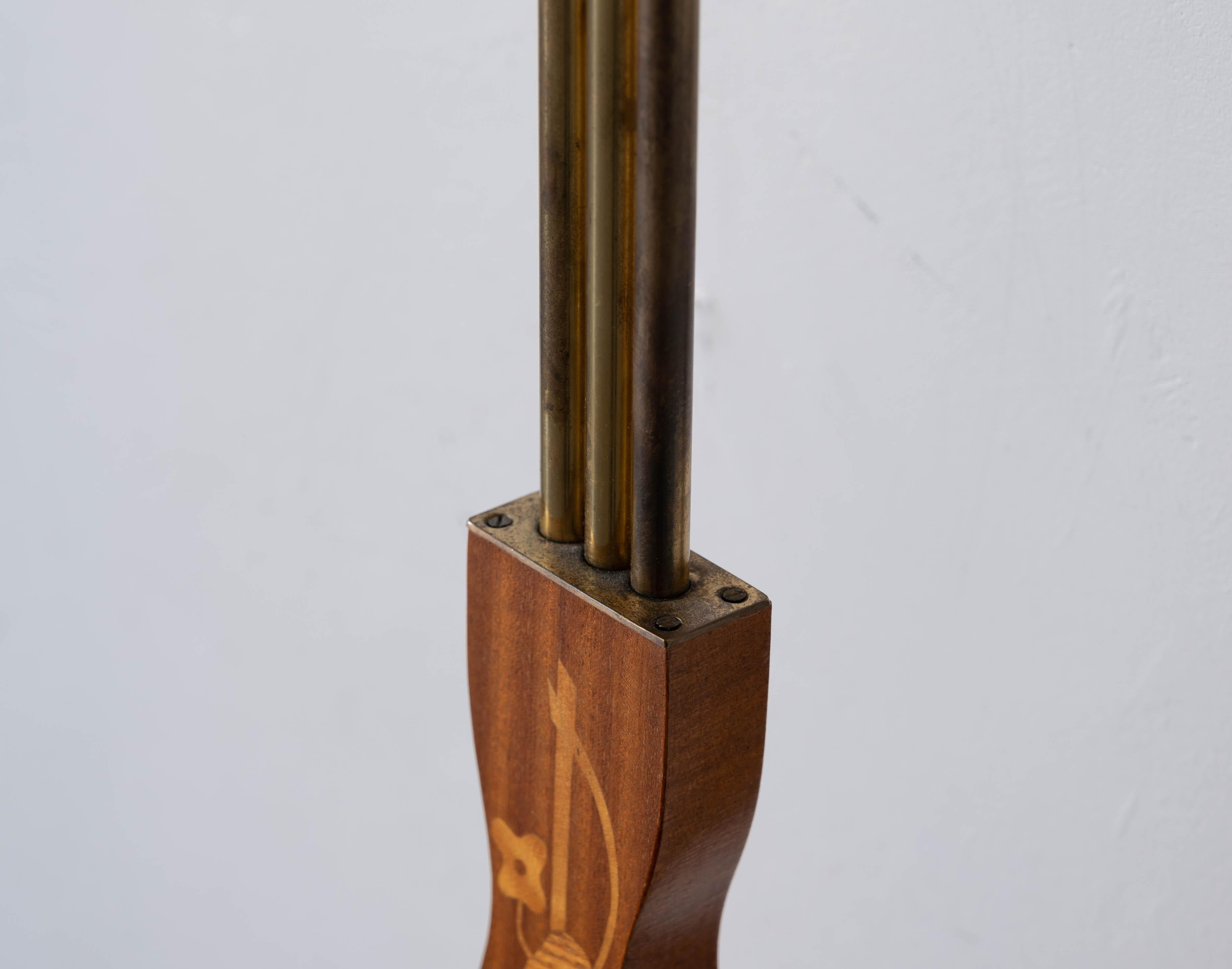 Swedish Designer, Floor Lamp with Table, Brass, Wood, Fabric, Sweden, 1930s 4