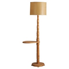 Retro Swedish Designer, Floor Lamp with Table, Pine, Paper, Sweden, 1970s