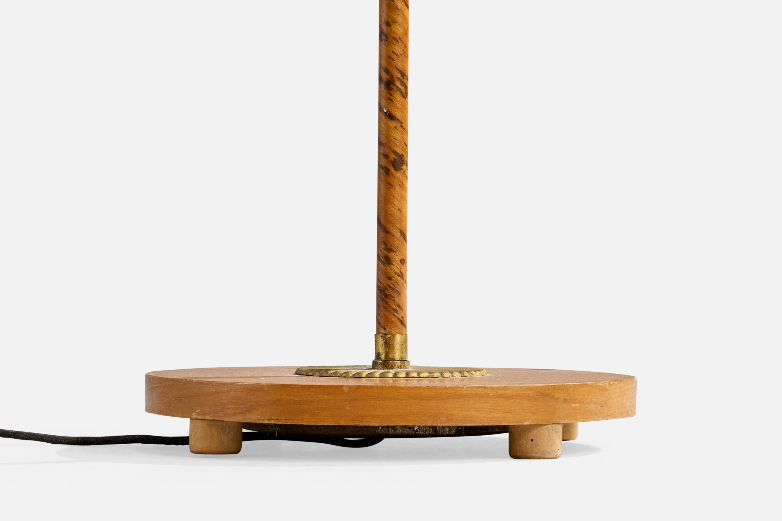 Swedish Designer, Floor Lamp, Wood, Brass, Fabric, Sweden, 1930s For Sale 5