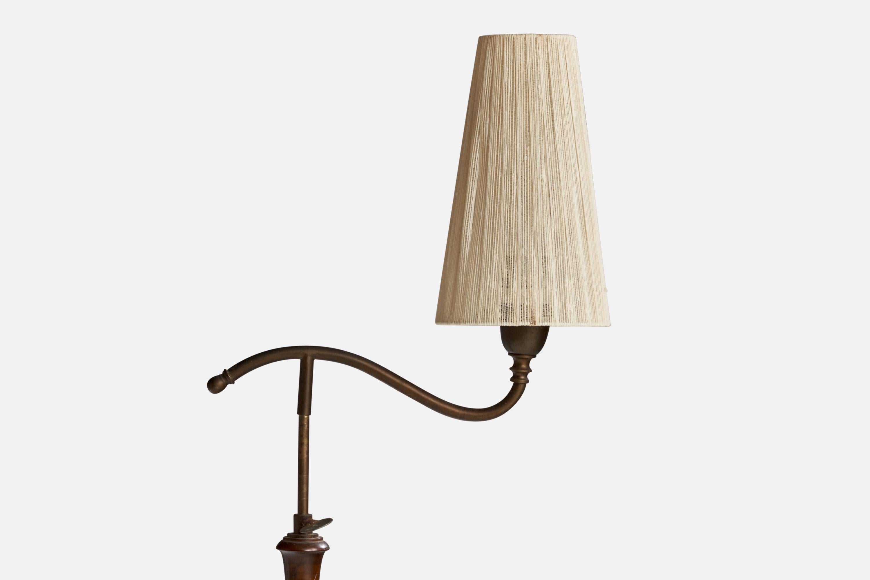 Scandinavian Modern Swedish Designer, Floor Lamp, Wood, Brass, Fabric, Sweden, 1930s For Sale