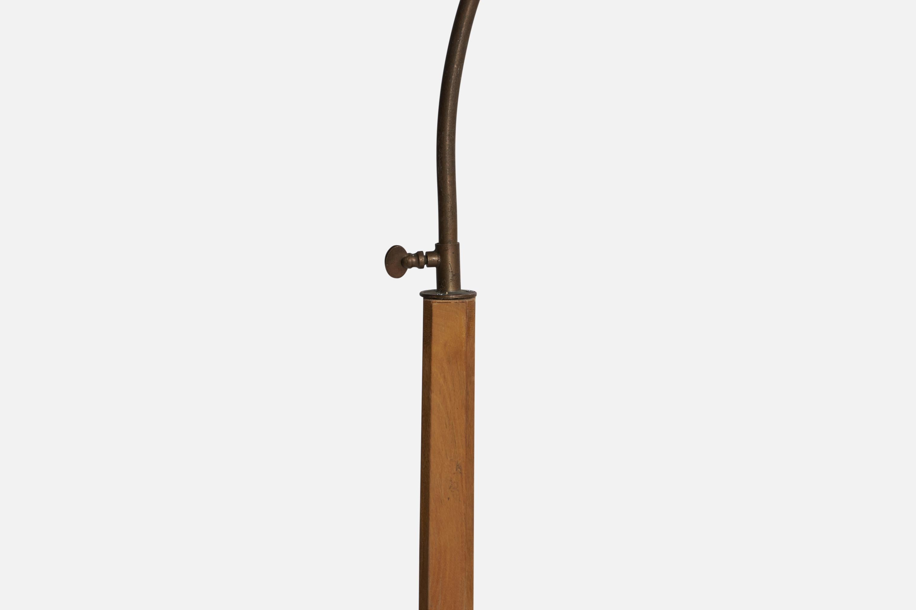 Swedish Designer, Floor Lamp, Wood, Brass, Fabric, Sweden, 1930s For Sale 1