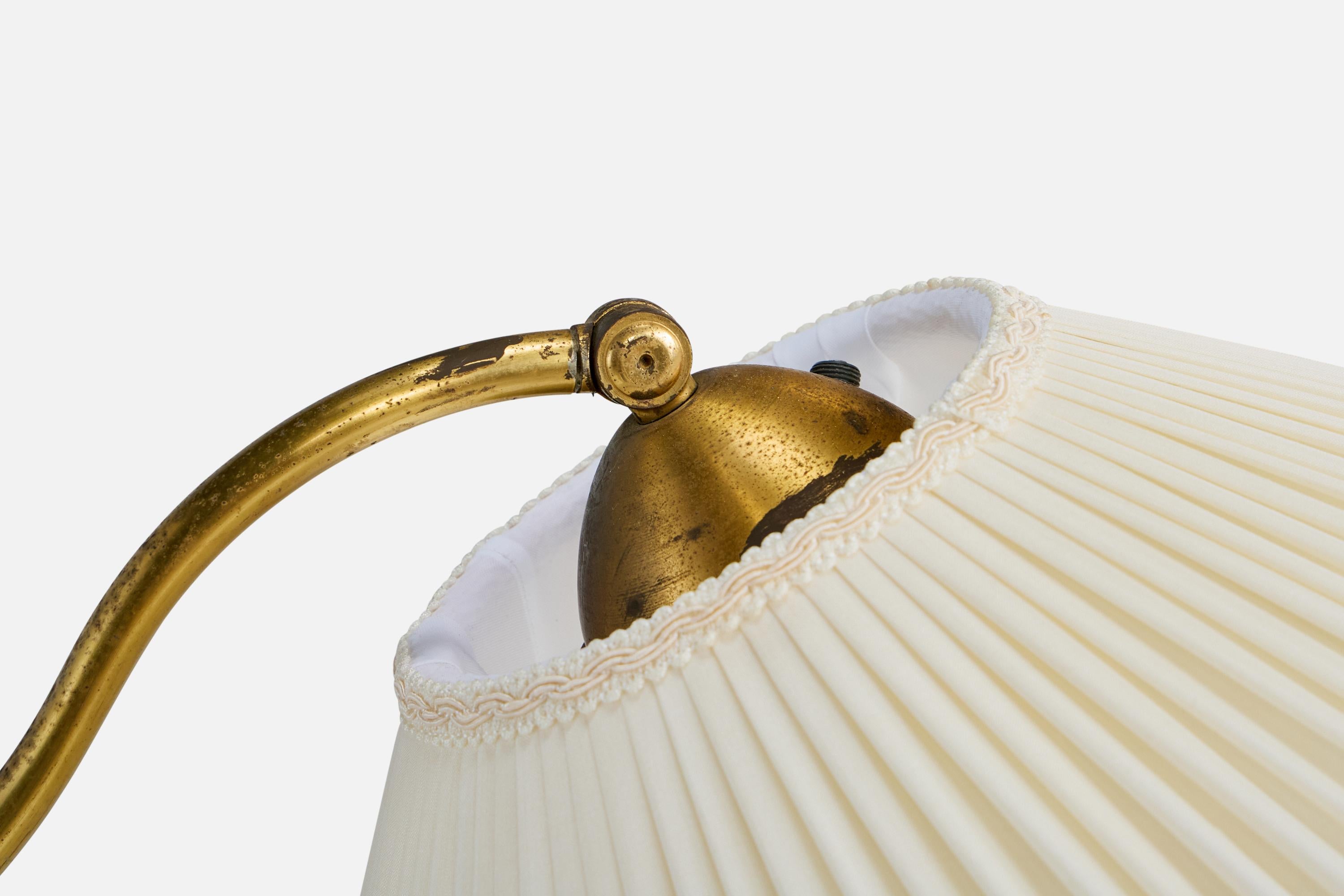 Swedish Designer, Floor Lamp, Wood, Brass, Fabric, Sweden, 1930s For Sale 1