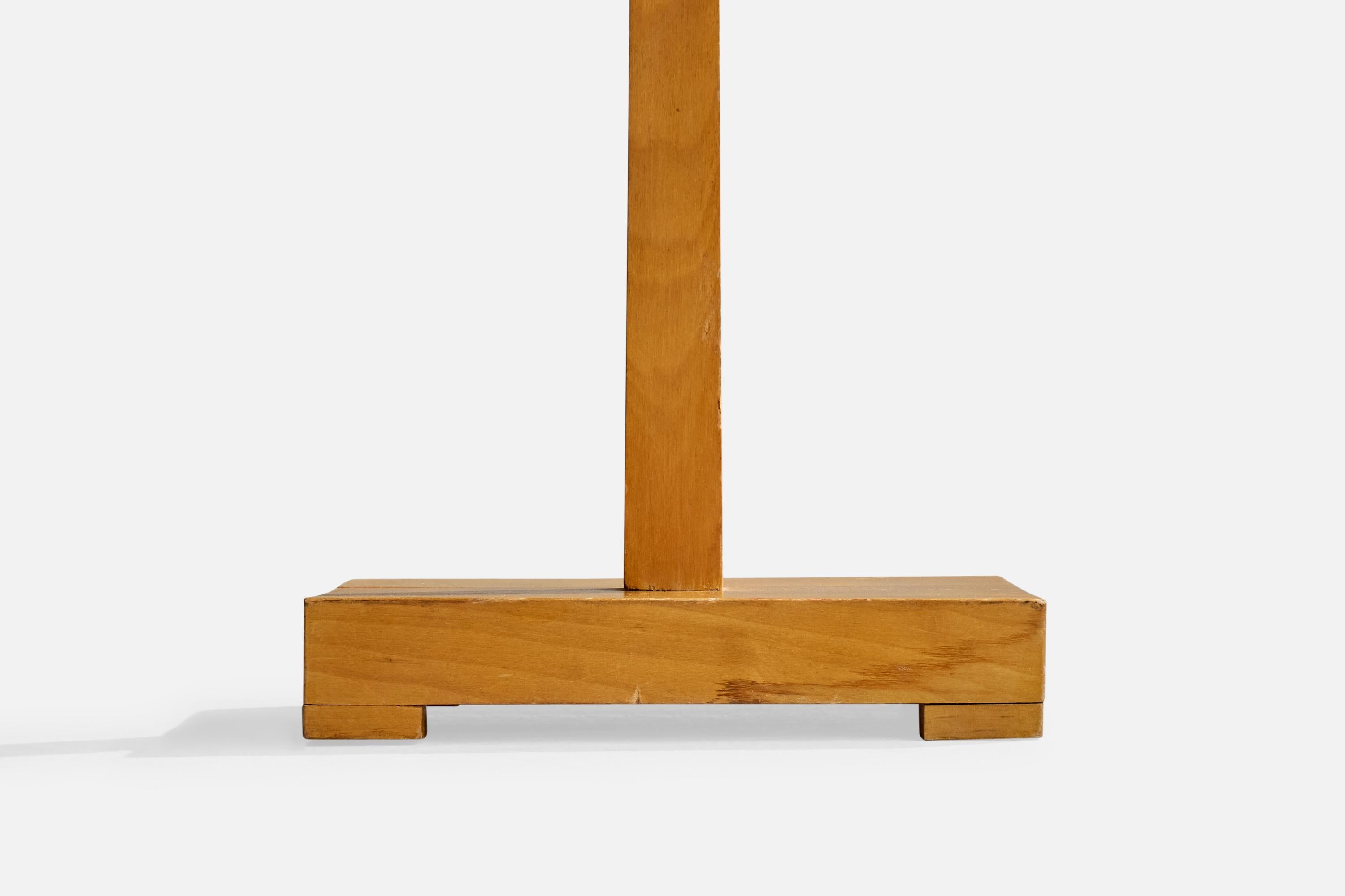 Designer suédois, lampadaire, bois, laiton, tissu, Suède, années 1930 en vente 1