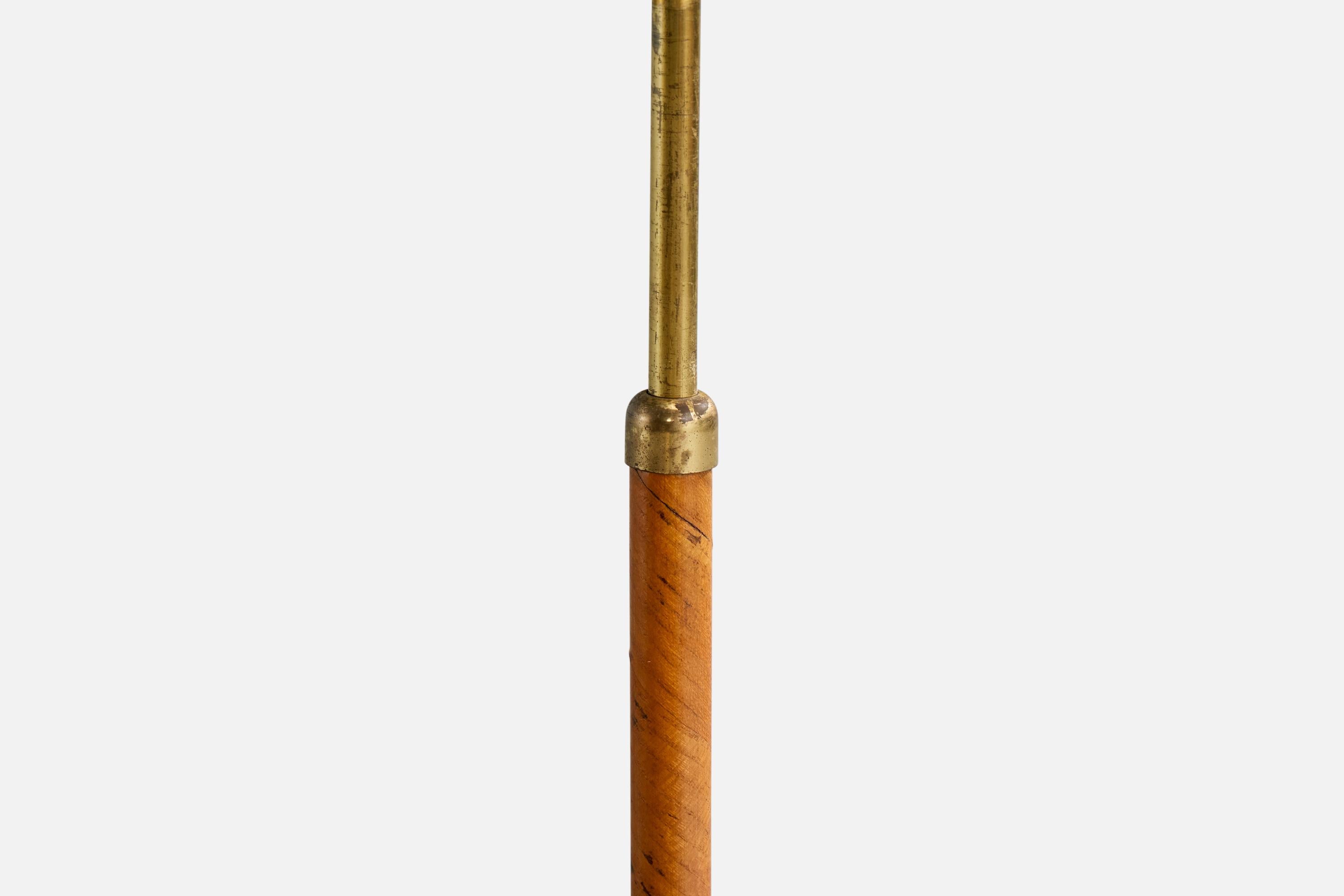 Swedish Designer, Floor Lamp, Wood, Brass, Fabric, Sweden, 1930s For Sale 3