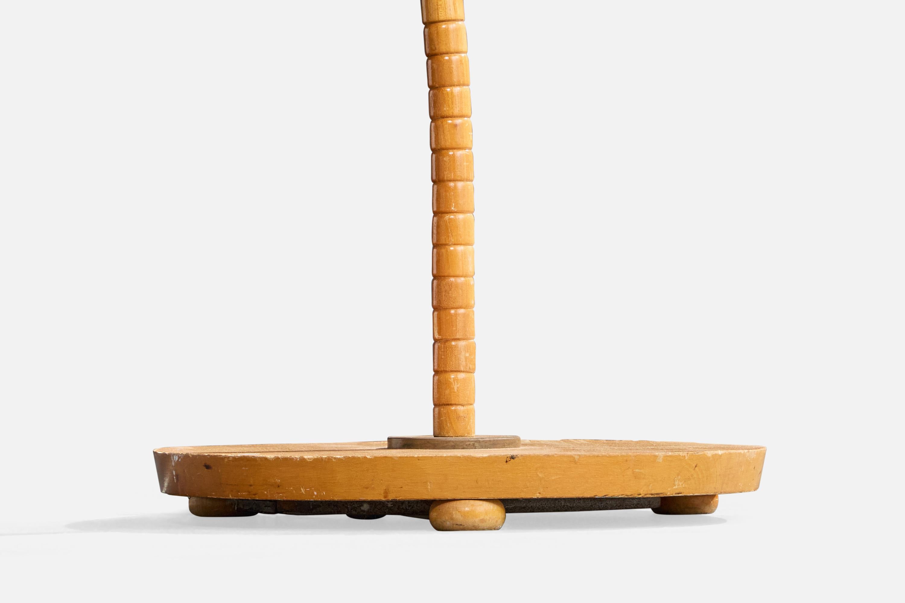 Schwedischer Designer, Stehlampe, Holz, Messing, Stoff, Schweden, 1940er Jahre im Angebot 5