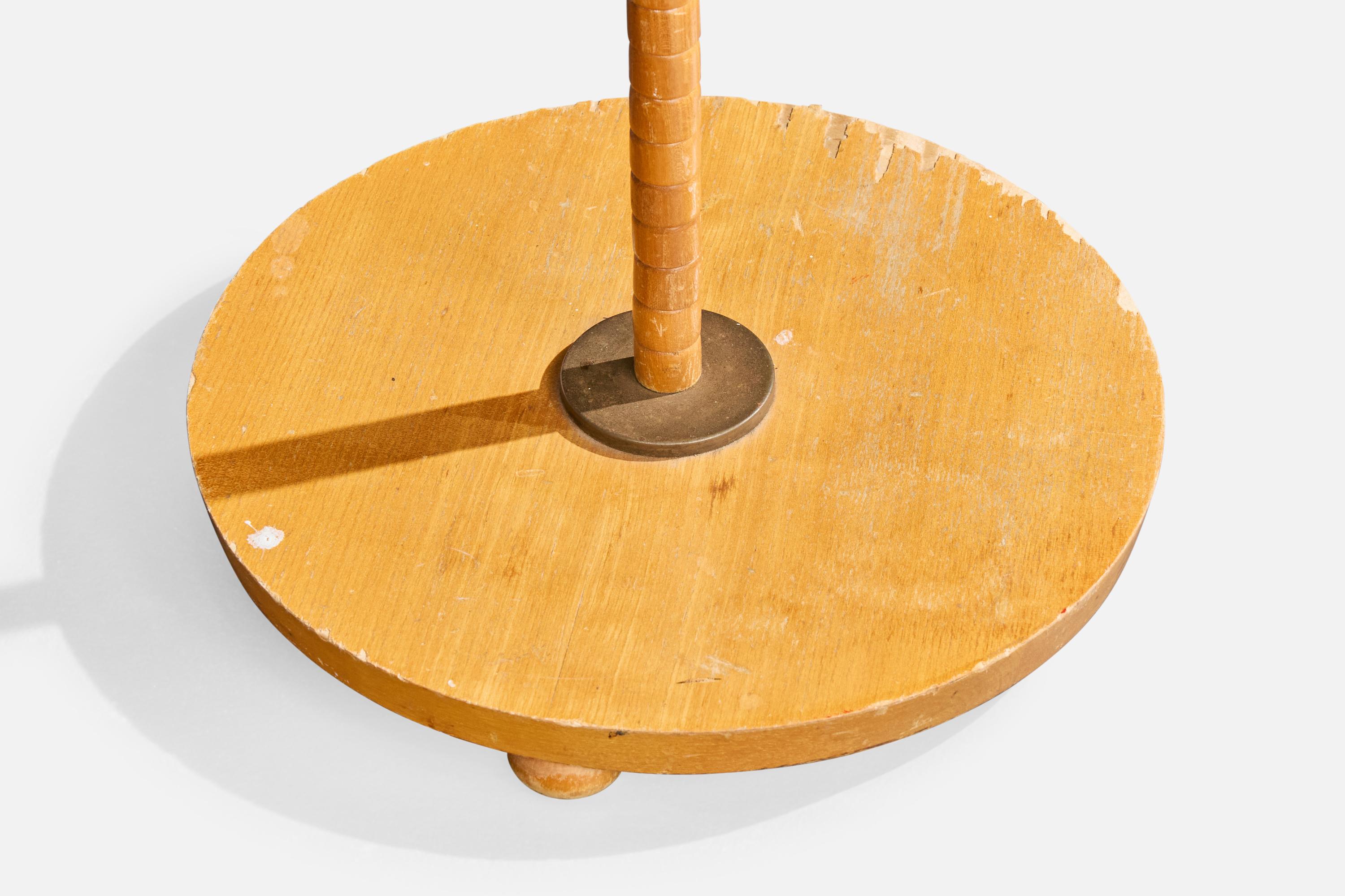 Schwedischer Designer, Stehlampe, Holz, Messing, Stoff, Schweden, 1940er Jahre im Angebot 3