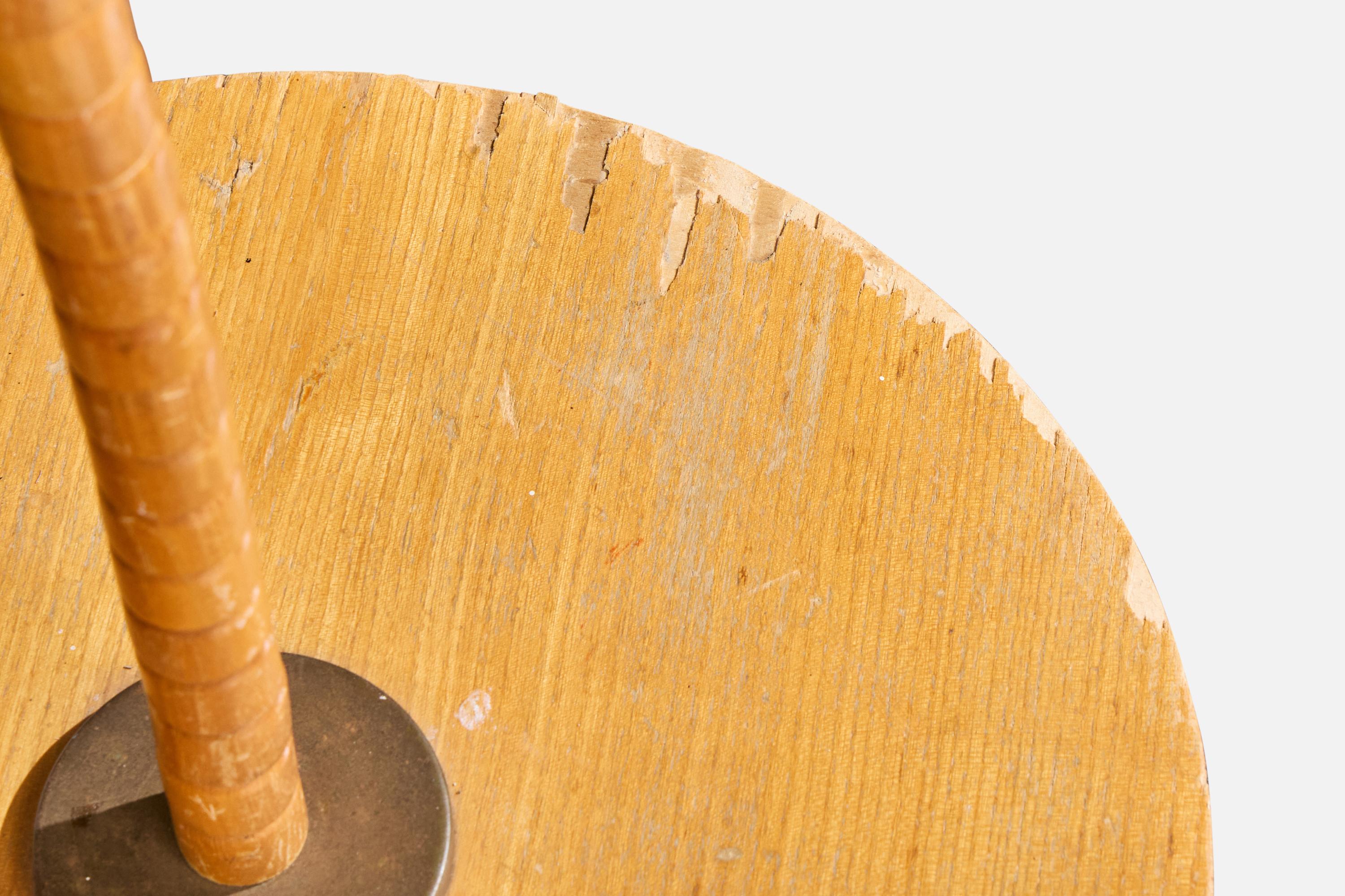 Schwedischer Designer, Stehlampe, Holz, Messing, Stoff, Schweden, 1940er Jahre im Angebot 4