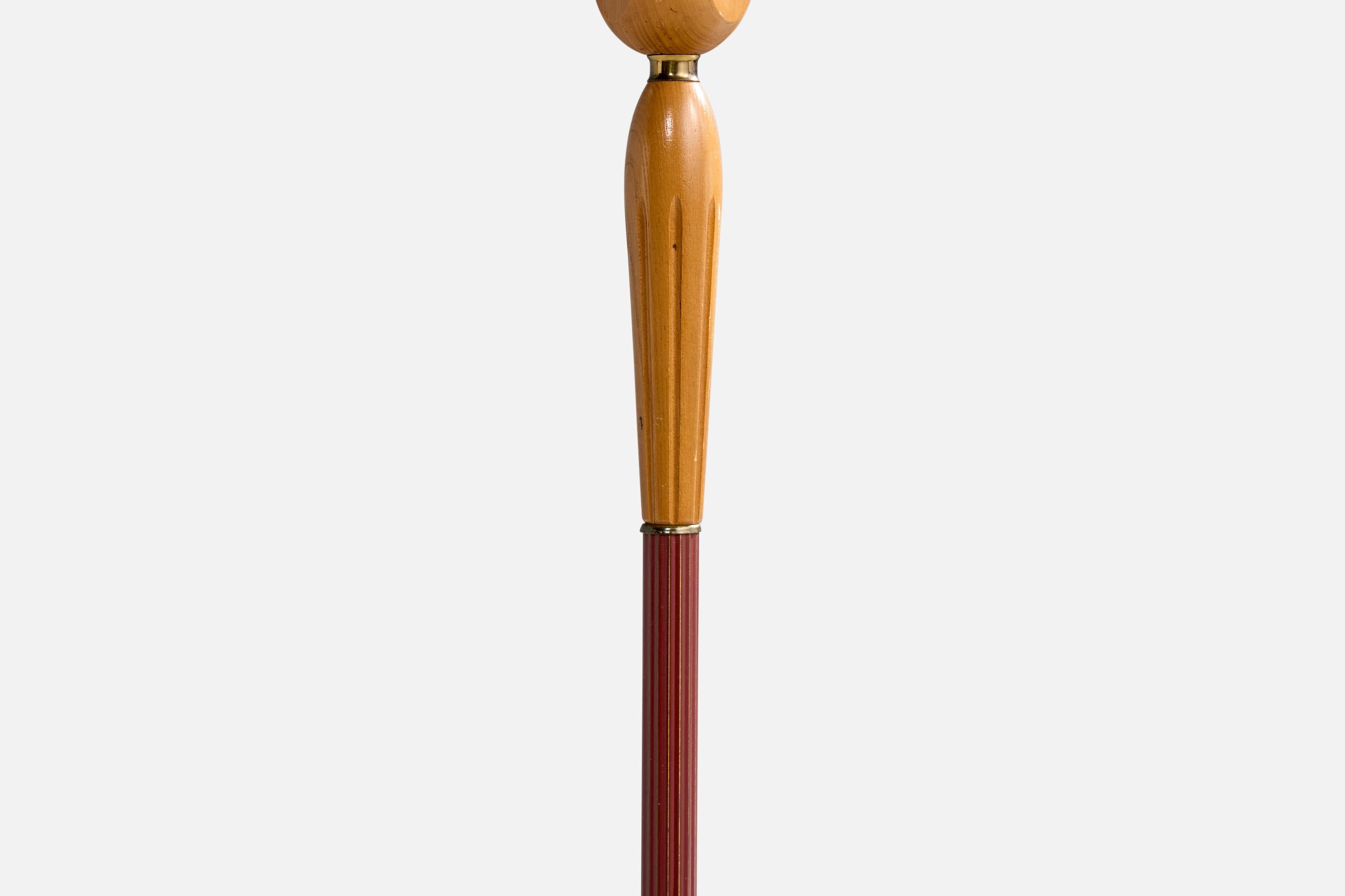 Designer suédois, lampadaire, bois, laiton, tissu, Suède, années 1950 en vente 4