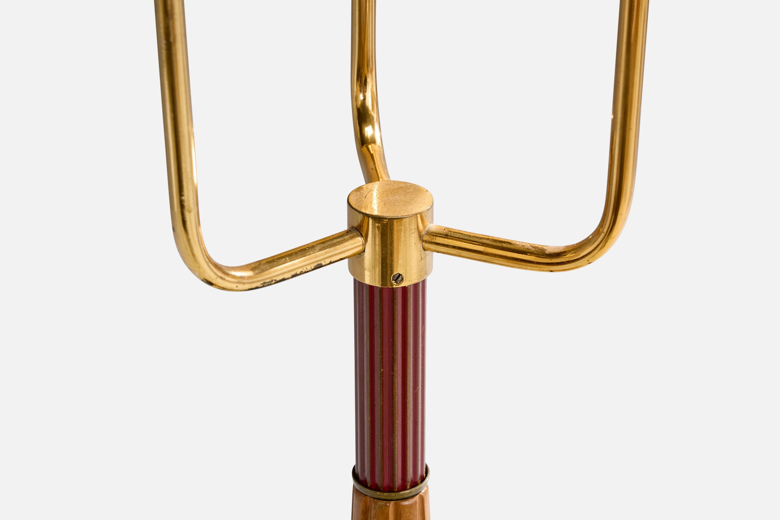 Designer suédois, lampadaire, bois, laiton, tissu, Suède, années 1950 en vente 2