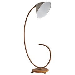 Designer suédois, lampadaire, bois, cordon, laiton, tissu, Suède, années 1930