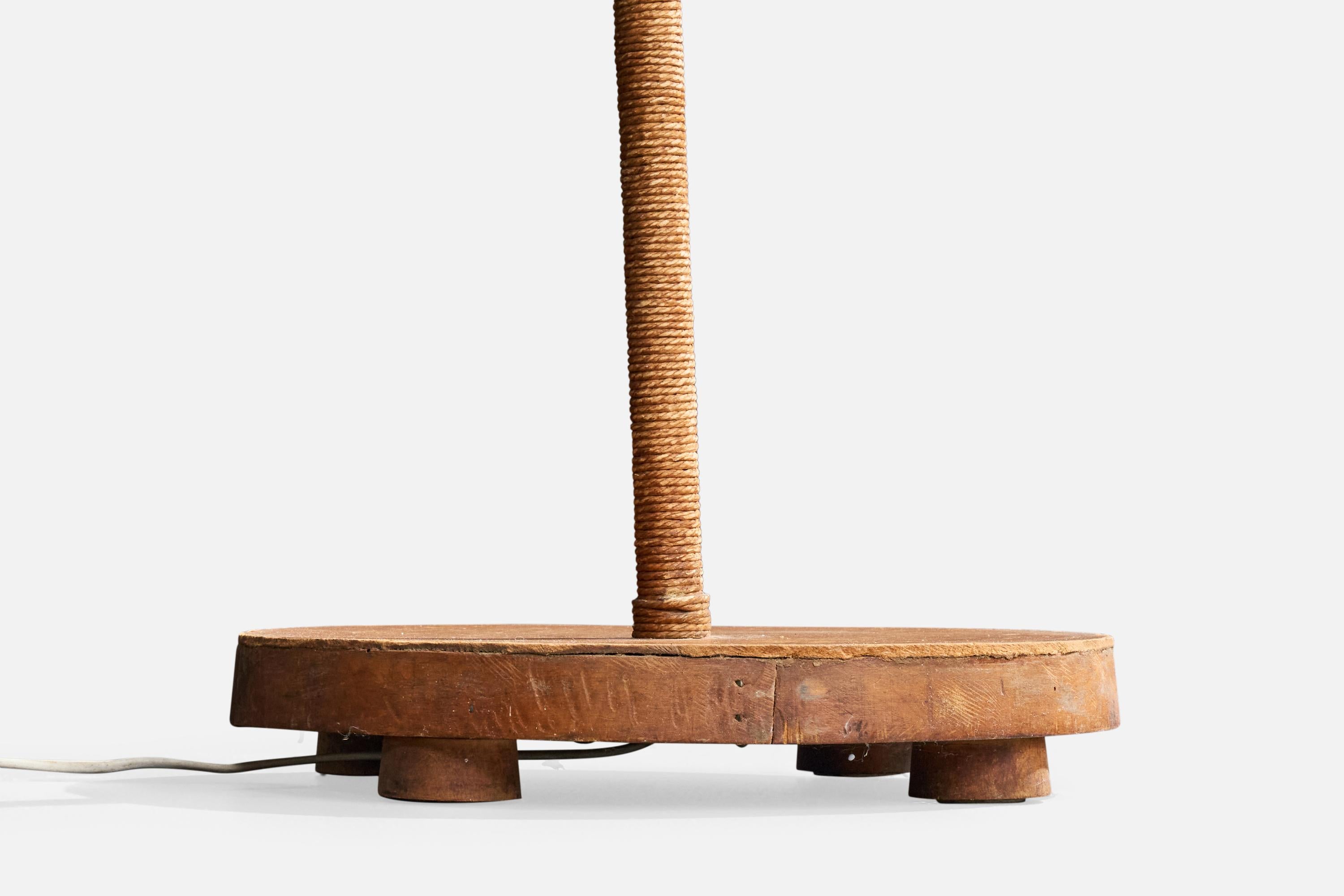 Swedish Designer, Floor Lamp, Wood, Cord, Fabric, Sweden, 1930s For Sale 5