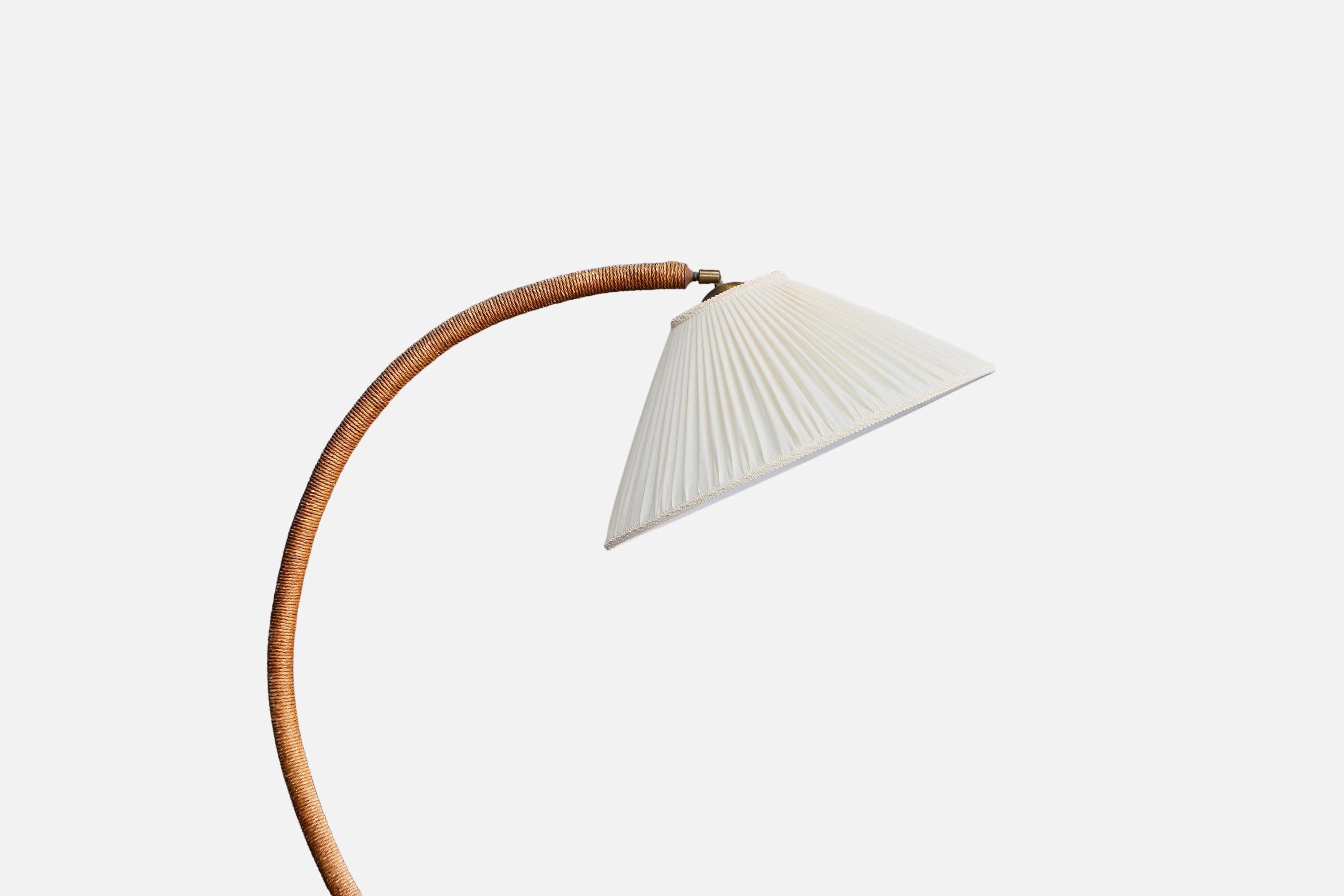 Scandinavian Modern Swedish Designer, Floor Lamp, Wood, Cord, Fabric, Sweden, 1930s For Sale
