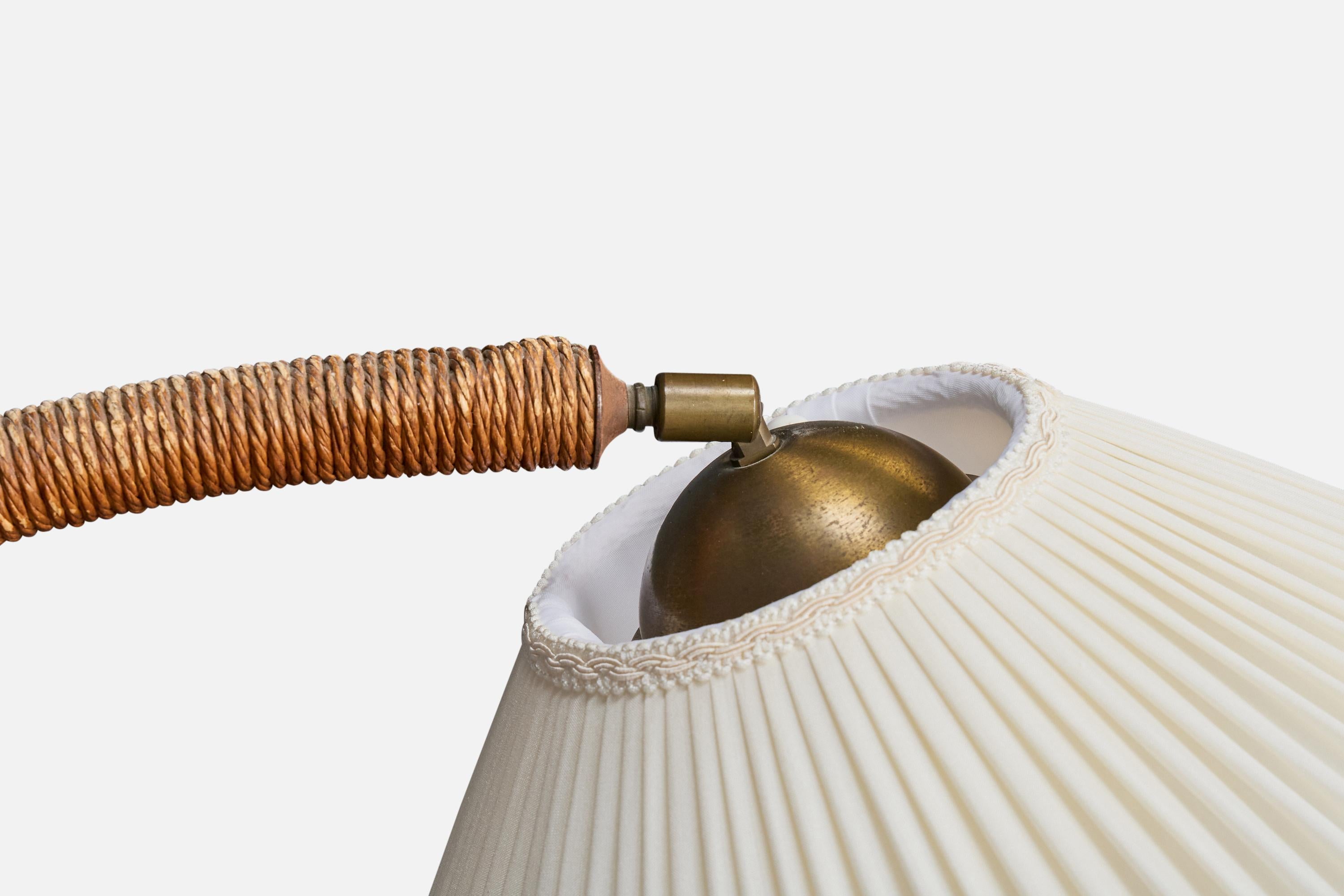 Swedish Designer, Floor Lamp, Wood, Cord, Fabric, Sweden, 1930s For Sale 1