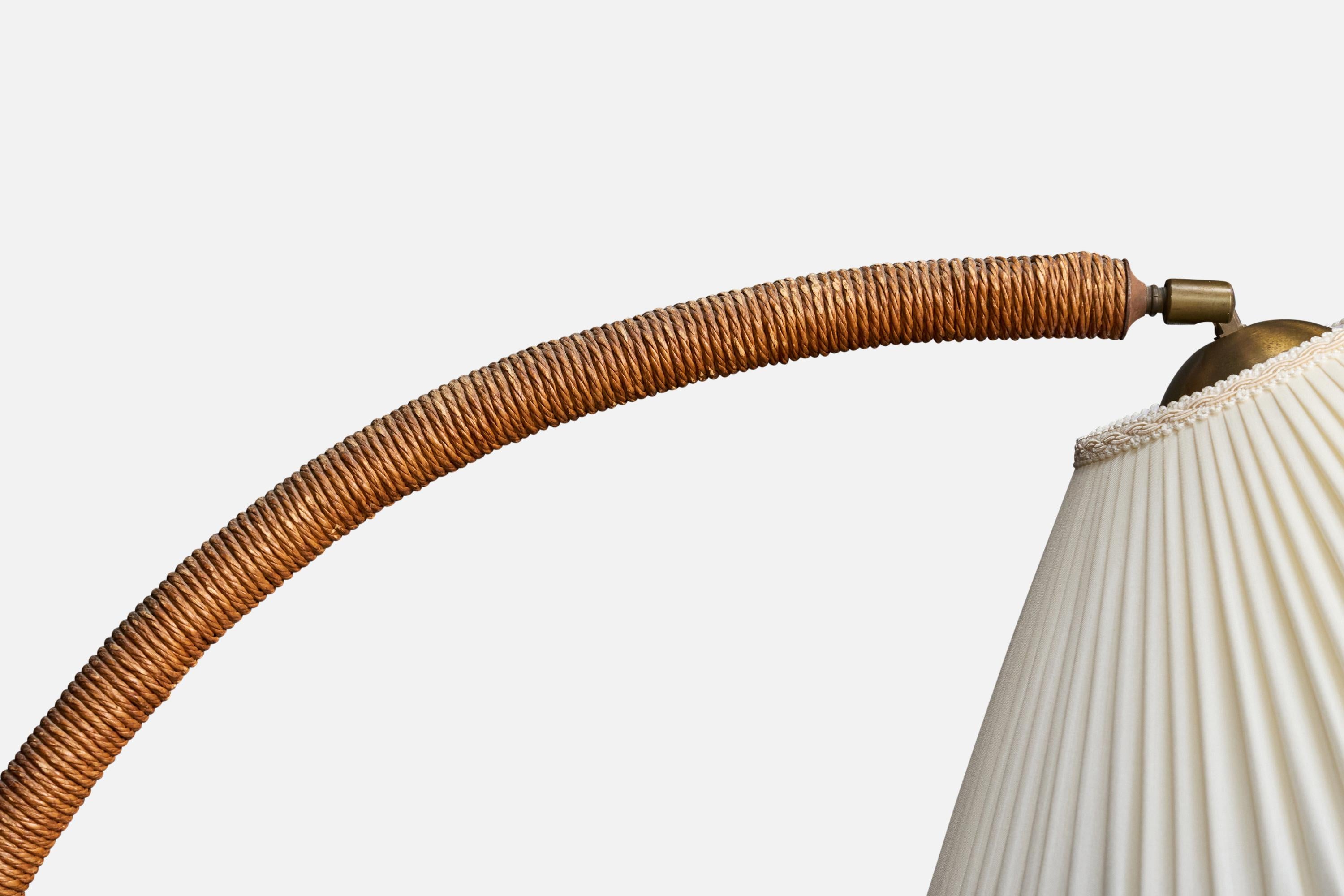 Swedish Designer, Floor Lamp, Wood, Cord, Fabric, Sweden, 1930s For Sale 2