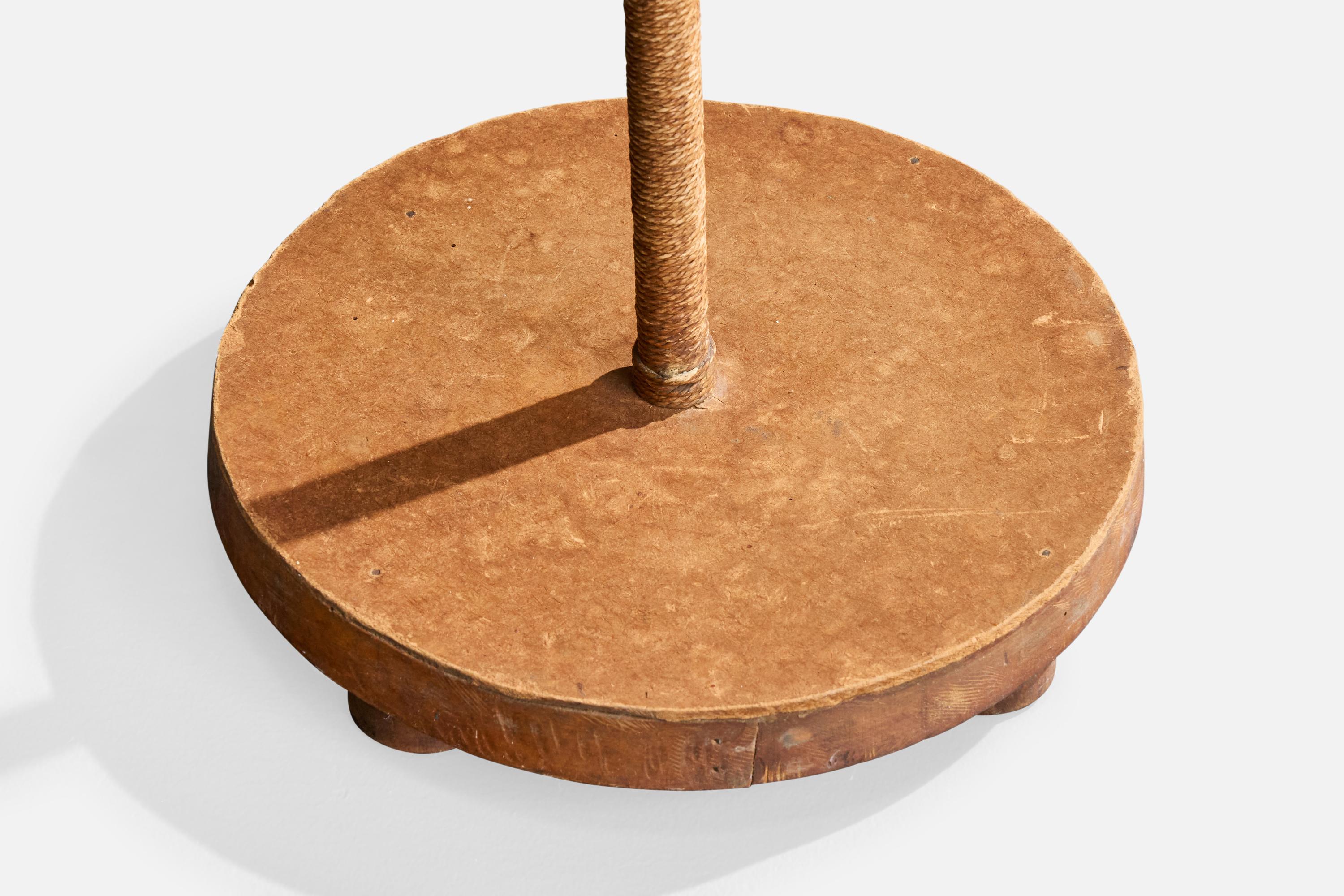 Swedish Designer, Floor Lamp, Wood, Cord, Fabric, Sweden, 1930s For Sale 4