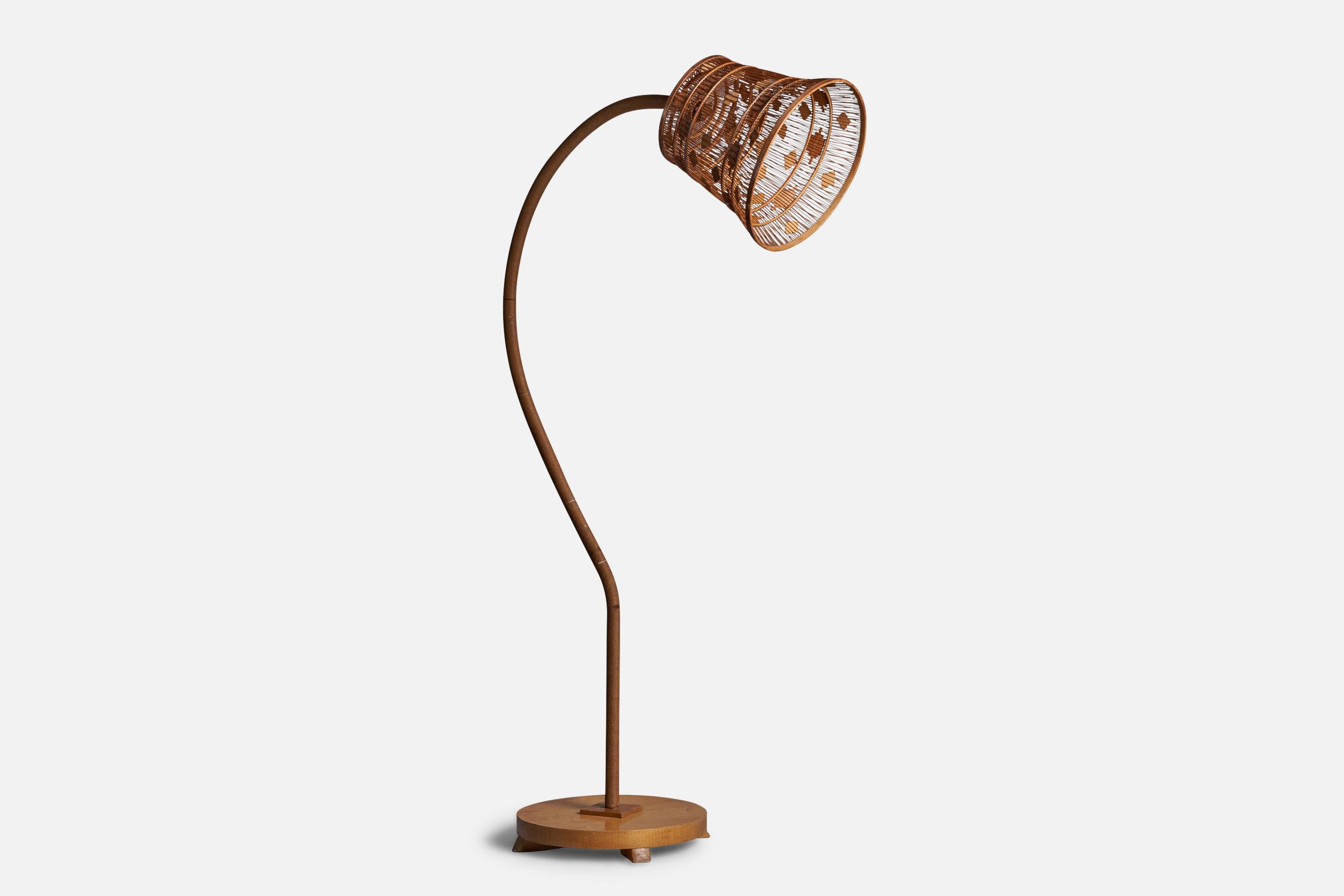 Scandinavian Modern Swedish Designer, Floor Lamp, Wood, Cord, Sweden, 1930s For Sale