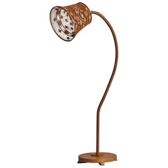Swedish Designer, Floor Lamp, Wood, Cord, Sweden, 1930s