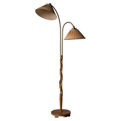Swedish Designer, Floor Lamp, Wood, Fabric, Sweden, 1930s
