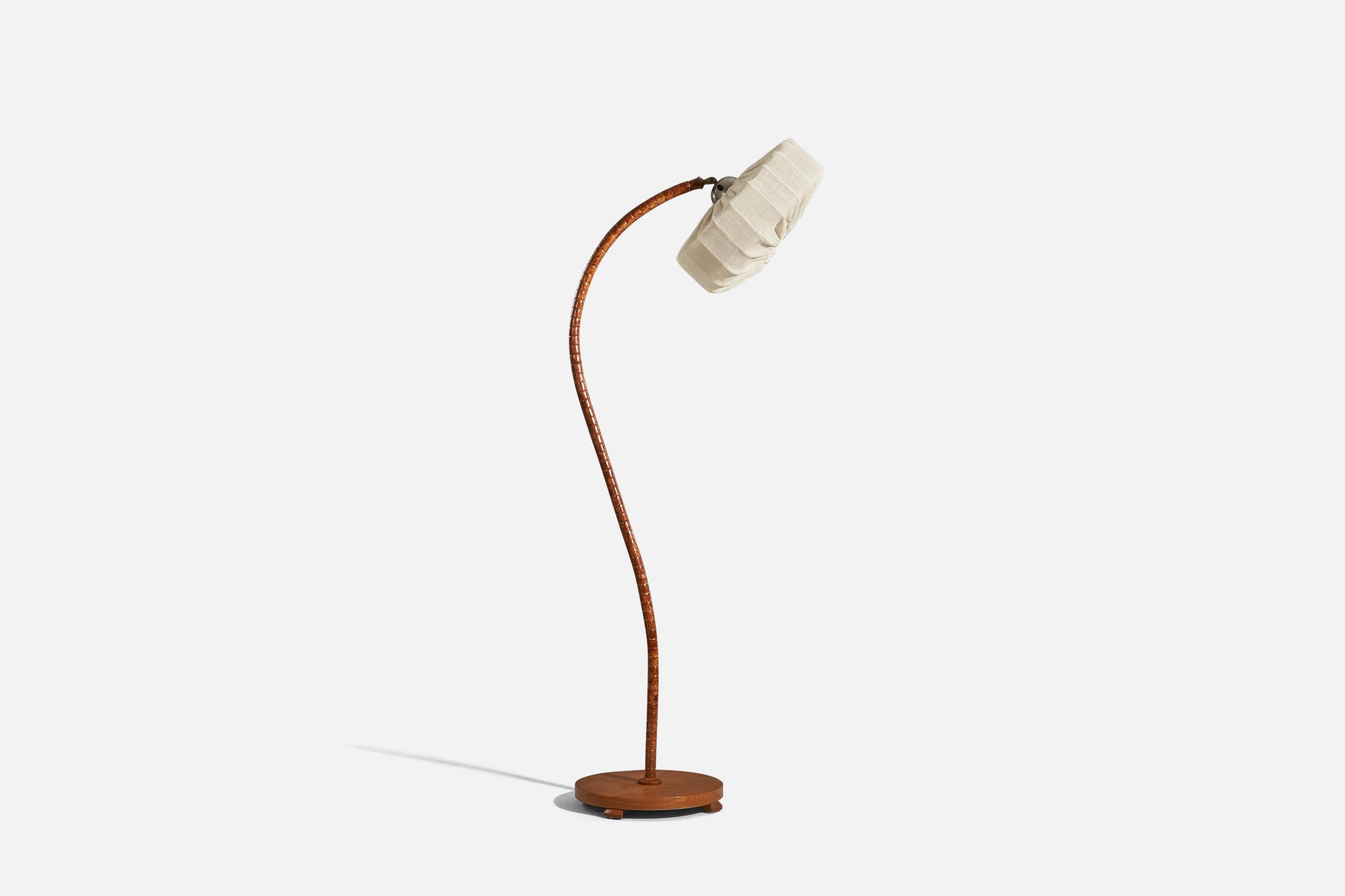 Mid-20th Century Swedish Designer, Floor Lamp, Wood, Fabric, Sweden, 1940s For Sale