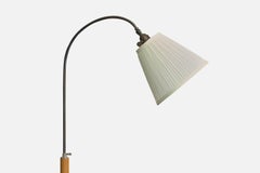 Swedish Designer, Floor Lamp, Wood, Metal, Fabric, Sweden, 1930s