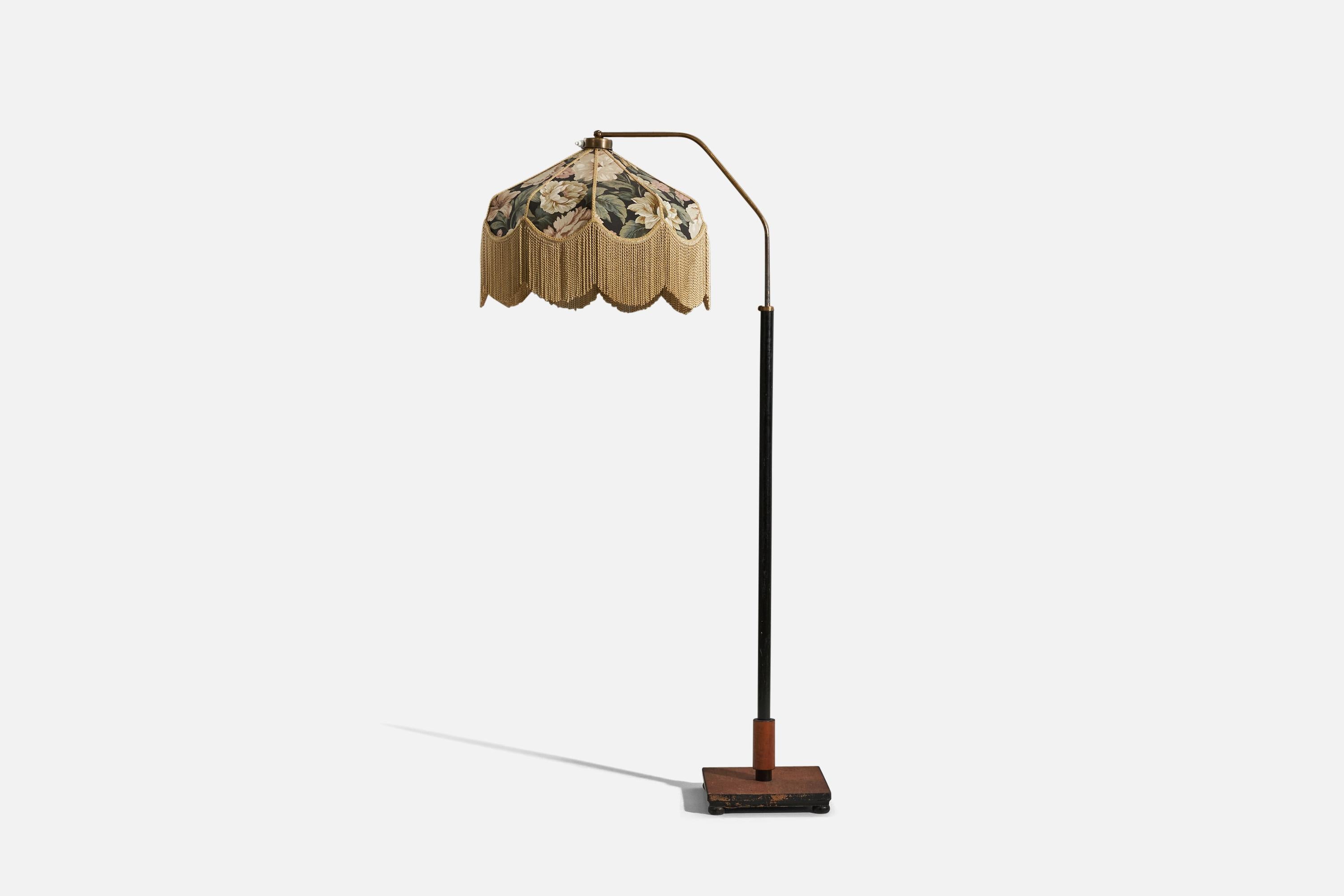 Scandinavian Modern Swedish Designer, Floor Lamp, Wood, Metal, Fabric, Sweden, 1930s For Sale