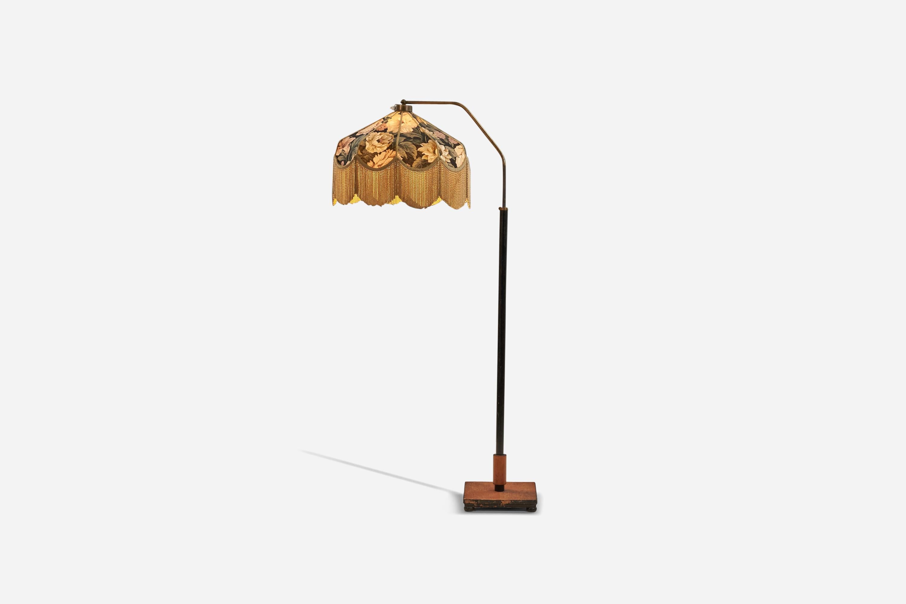 Mid-20th Century Swedish Designer, Floor Lamp, Wood, Metal, Fabric, Sweden, 1930s For Sale