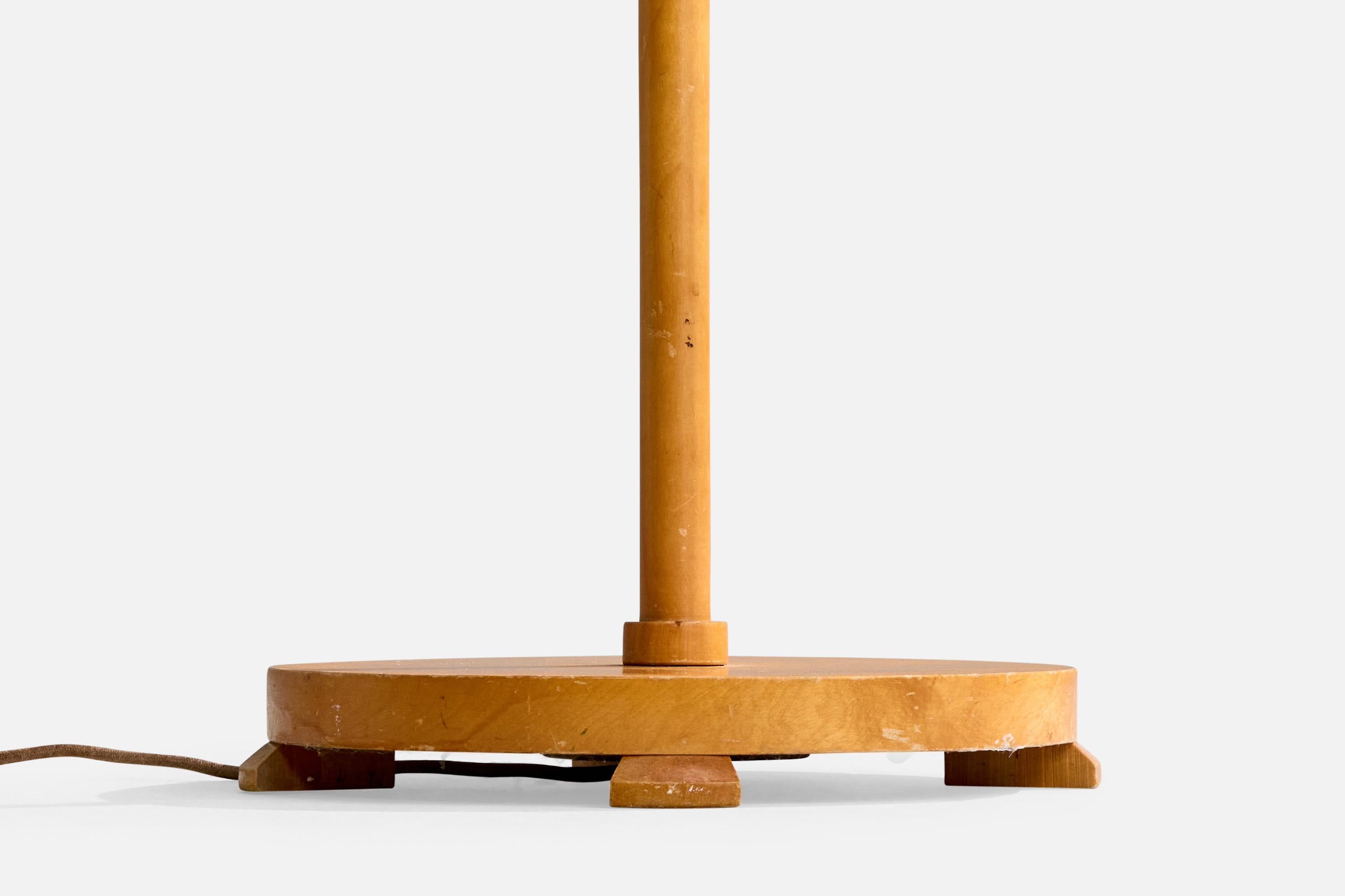 Designer suédois, lampadaire, Wood, métal, tissu, Suède, années 1940 en vente 3