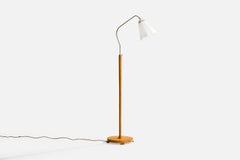 Swedish Designer, Floor Lamp, Wood, Metal, Fabric, Sweden, 1940s